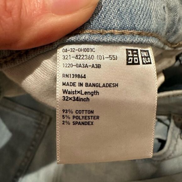 Uniqlo Mens 32x34 Skinny Blue Denim Jeans - Light Wash‎ Stretch Bottoms Casual - Picture 5 of 6